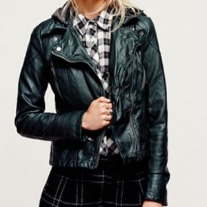 Free People Vegan Leather Hooded Moto Jacket